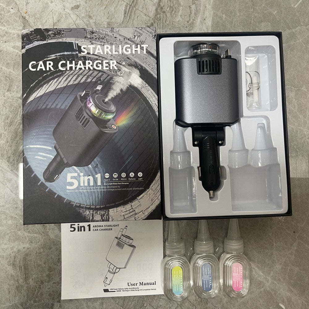 5-in-1 Car Charger StarNight – Star Projector + Aromatherapy + 45W Fast Charge